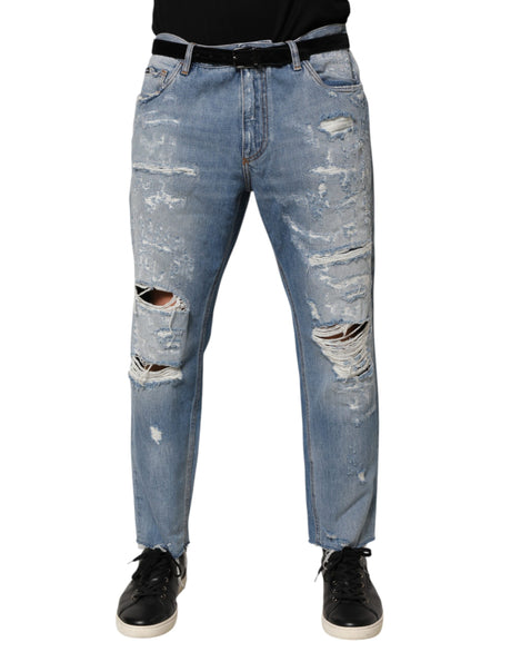 Dolce & Gabbana Blue Distressed Ripped Denim Trouser Jeans