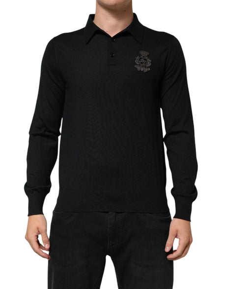 Dolce & Gabbana Black Logo Patch Collared Pullover Sweater
