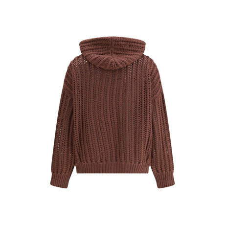 Brunello Cucinelli Balloon Net Embroidery Cardigan in cashmere with a hood