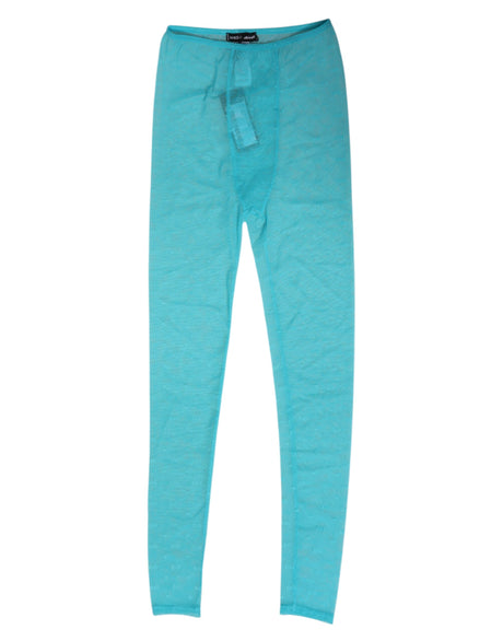 Dolce & Gabbana Light Blue Nylon Logo Lace Leggings Pants Underwear
