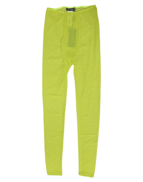 Dolce & Gabbana Neon Green Nylon Logo Lace Leggings Pants Underwear