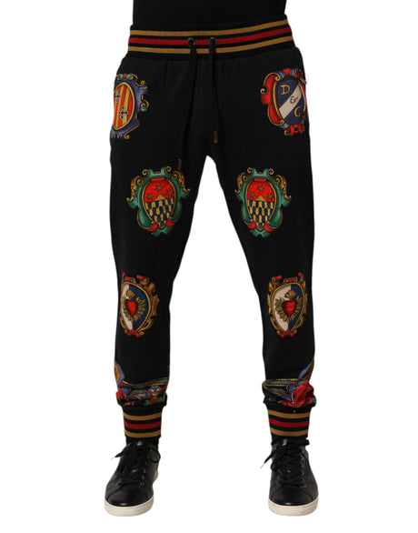 Dolce & Gabbana Black Baroque Crest Logo Men Trackpants Pants