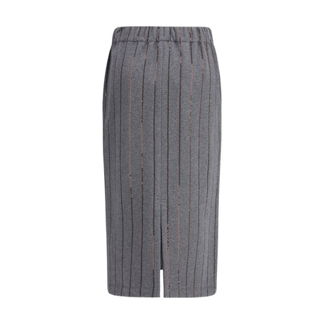 Brunello Cucinelli Gray Polyester Midi Skirt