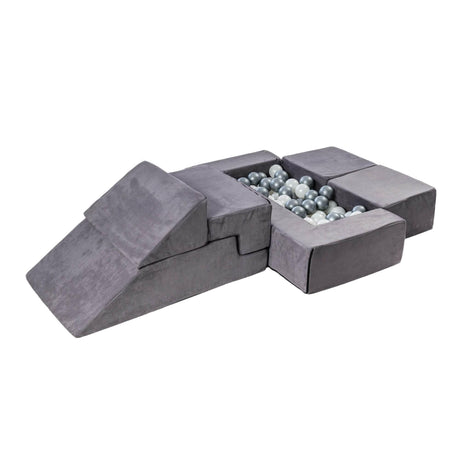 MeowBaby® Velvet Bricks Set – Grey, Multifunctional Playground for Children, Made in Europe, Soft & Safe Play Modules - Hilstor