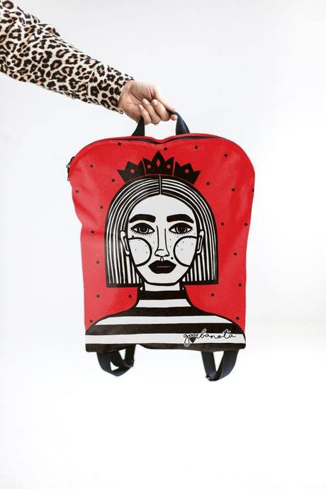 Backpack Egle – Red, Lightweight & Durable with Unique Art Print, Made in Europe by Garbanota - Hilstor