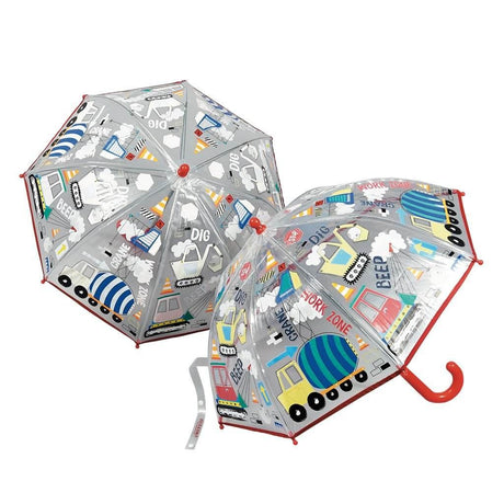 Transparent 3D Color Changing Umbrella – Construction Site, Magical Rain-Activated Kids' Umbrella - Hilstor