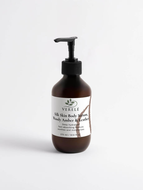 Silk Skin Body Serum – Deep Hydration with Woody Amber & Leather – COSMOS NATURAL Certified, Made in Europe by Verelé, 270 ml / 9.13 fl oz - Hilstor