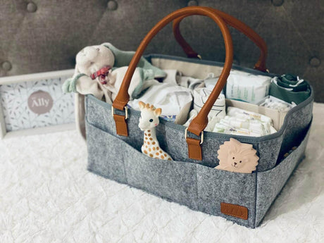 Storage Basket / Diaper Caddy Organizer – Versatile Felt & Vegan Leather with Customizable Partitions, Designed in Estonia by Ally Scandic - Hilstor