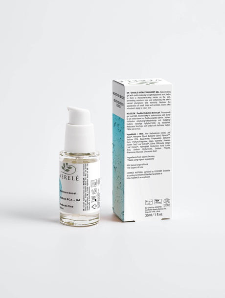 Double Hydration Boost Gel with Hyaluronic Acid & Aloe – Deep Moisture & Fine Line Reduction – COSMOS NATURAL Certified, Made from Natural Ingredients in Europe by Verelé, 30 ml / 1.01 fl oz - Hilstor