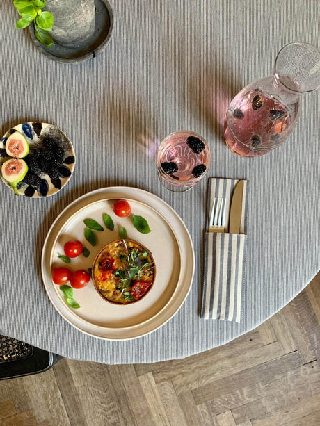 Hortensias Home Round Tablecloth, Recycled Fabric – Nord 2, Made in Europe, Nordic Design with Blue Lines, Available in Multiple Sizes - Hilstor