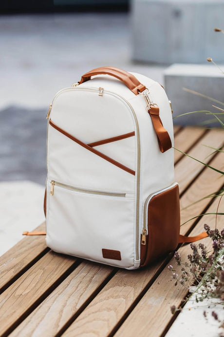 Large Diaper Backpack – Cappuccino, Spacious Vegan Leather with 16 Pockets & Changing Mat, Designed in Estonia by Ally Scandic - Hilstor