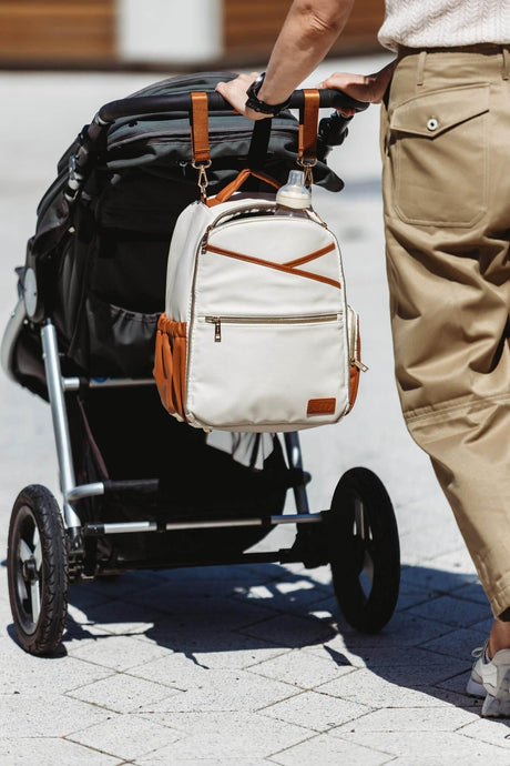Small Diaper Backpack – Cappuccino, Lightweight Vegan Leather with Thermal Pockets, Designed in Estonia by Ally Scandic - Hilstor