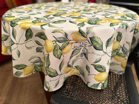 Round Tablecloth – Lemon Linen Collection, Cotton-Linen Blend, Elegant Dining Decor, European Made, Available in Multiple Sizes - Hilstor