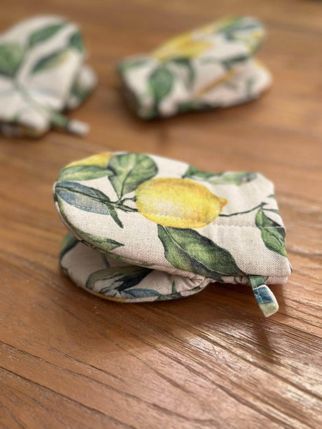 Oven Glove With Double Wool Filling – Lemon Linen Collection, Cotton-Linen Blend, Heat Resistant, Handmade in Europe - Hilstor