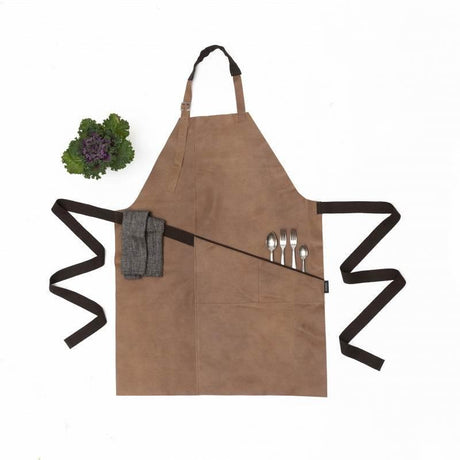Leather Apron – Beige, 100% Genuine Leather, Made in Europe | Durable with Cotton Belt & Pocket - Hilstor