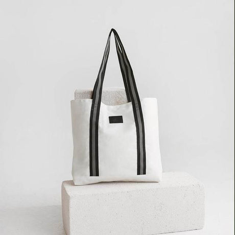 White Denim Tote Bag – Durable Striped Denim, Spacious Design with Inside Pockets, Handmade in Europe - Hilstor