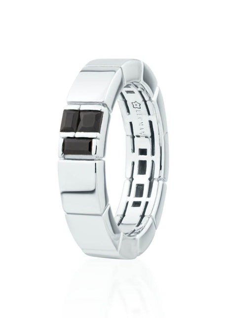 Men's Ring Layon – Rhodium-Plated 925 Sterling Silver with Nanocrystal Stones | 5.8mm Width, 7.12g, Made in EU - Hilstor