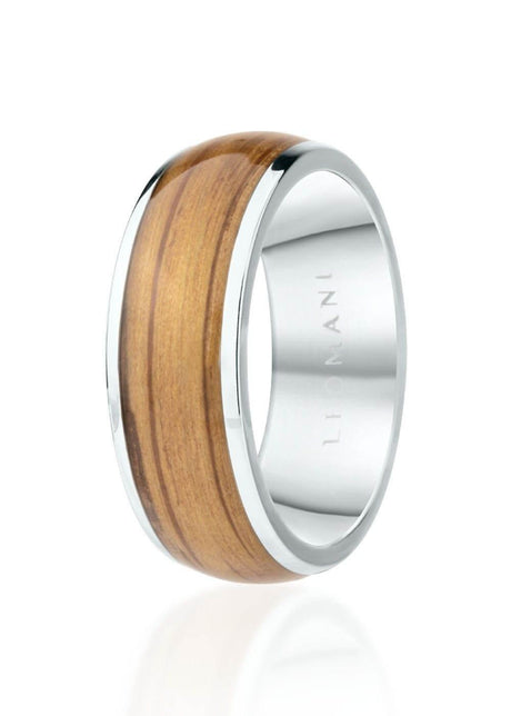 Men's Ring Riona – Premium Stainless Steel & Natural Veneer | 8mm Width, 4.74g | Made in EU - Hilstor