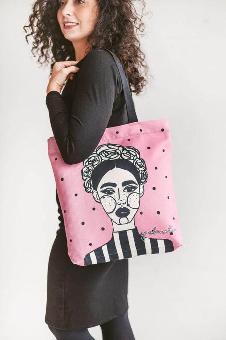 Handbag Margo – Pink, Reusable Tote with Zipper & Art Print, Made in Europe by Garbanota - Hilstor