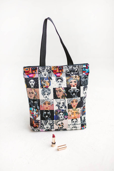 Handbag MOSAIC – COLORED, Reusable Tote with Zipper & Art Print, Made in Europe by Garbanota - Hilstor