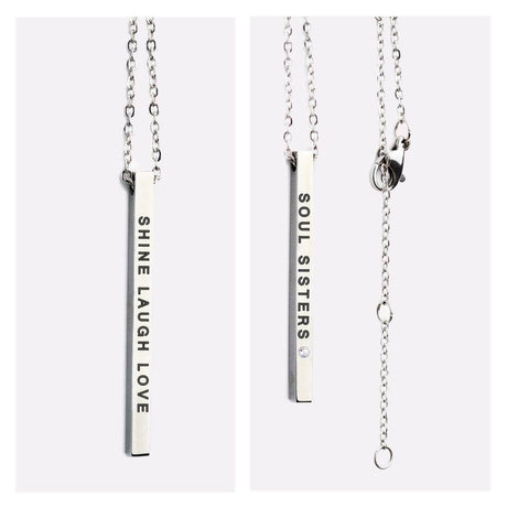Soul Sisters Pendant Necklace – “Shine Laugh Love” & “Soul Sisters” – 50 cm – Made in Europe - Hilstor
