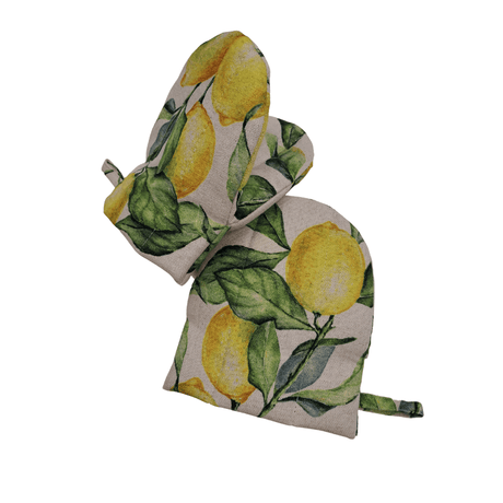 Oven Glove With Double Wool Filling – Lemon Linen Collection, Cotton-Linen Blend, Heat Resistant, Handmade in Europe - Hilstor