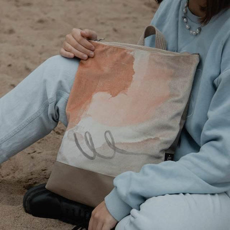 Abstract Beige Backpack – Lightweight and Comfortable, Handmade in Europe for Everyday Adventures - Hilstor