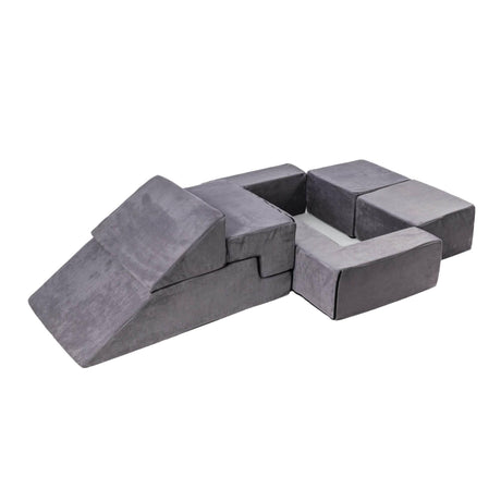 MeowBaby® Velvet Bricks Set – Grey, Multifunctional Playground for Children, Made in Europe, Soft & Safe Play Modules - Hilstor