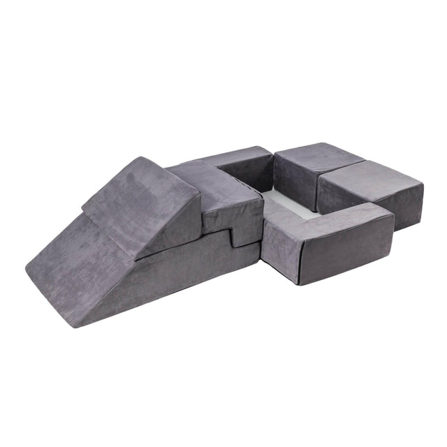 MeowBaby® Velvet Bricks Set – Grey, Multifunctional Playground for Children, Made in Europe, Soft & Safe Play Modules - Hilstor