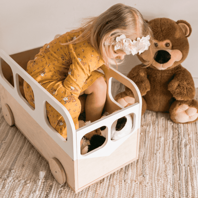 Kids Toy Storage Box on Wheels - Bus Design by EWART Woods | Safe, Durable, Easy-to-Move Wooden Organizer, Made in Europe - Hilstor