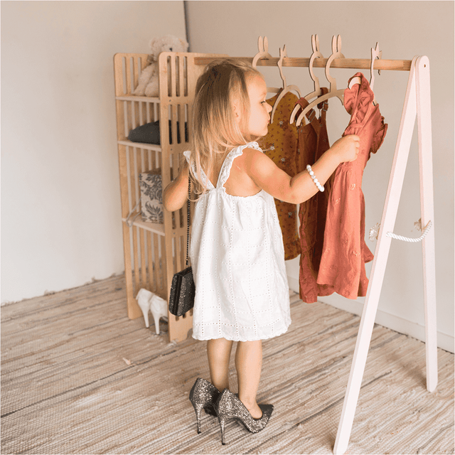 Kids Wooden Clothing Rack by EWART Woods - Montessori-Style Wardrobe with Storage Shelves | Safe, Child-Friendly Design, Made in Europe - Hilstor