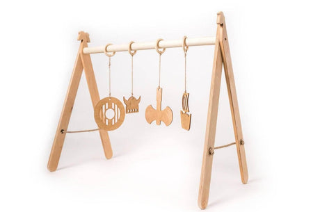 EWART Woods Wooden Play Gym for Baby – Made in Europe, Eco-Friendly, Viking-Themed Hanging Toys, Foldable Baby Activity Center - Hilstor