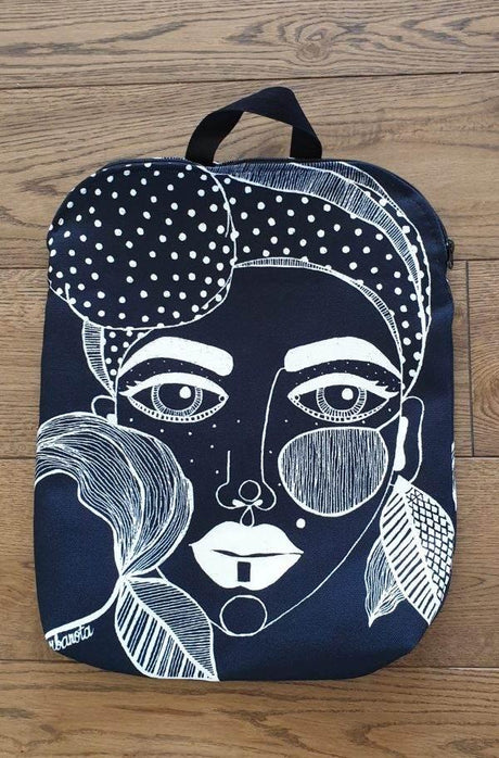 Backpack Izabela – Black, Lightweight & Durable with Unique Art Print, Made in Europe by Garbanota - Hilstor