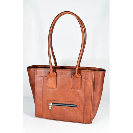 Leather Handbag No. 35-29 – Cognac, Natural Leather with Front Zipper Pocket, Handmade in Estonia by Papillon - Hilstor