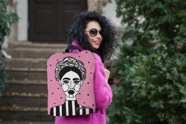 BACKPACK MARGO – PINK – Lightweight & Durable with Unique Art Print, Made in Europe by Garbanota - Hilstor