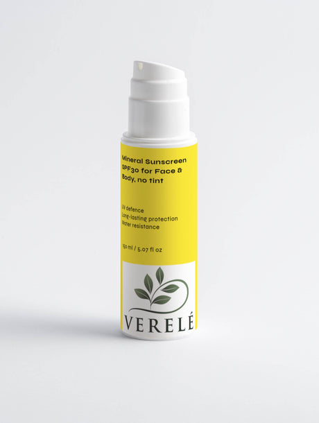 Mineral Sunscreen SPF30 for Face & Body – Broad-Spectrum UVA/UVB Protection, No White Cast – COSMOS NATURAL Certified, Made from Natural Ingredients in Europe by Verelé, 150 ml / 5.07 fl oz - Hilstor