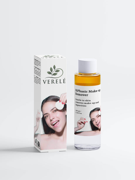 BiPhasic Make-up Remover with Organic Aloe & Hyaluronic Acid – Gentle & Effective – COSMOS NATURAL Certified, Made from Natural Ingredients in Europe by Verelé, 100 ml / 3.38 fl oz - Hilstor