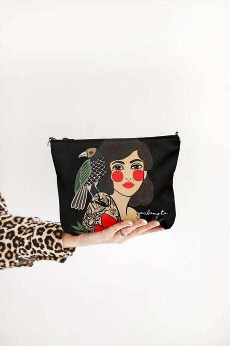 Makeup Bag / Pouch ROSE – BLACK – Available in Smooth or Velour, Multiple Sizes, Made in Europe by Garbanota - Hilstor