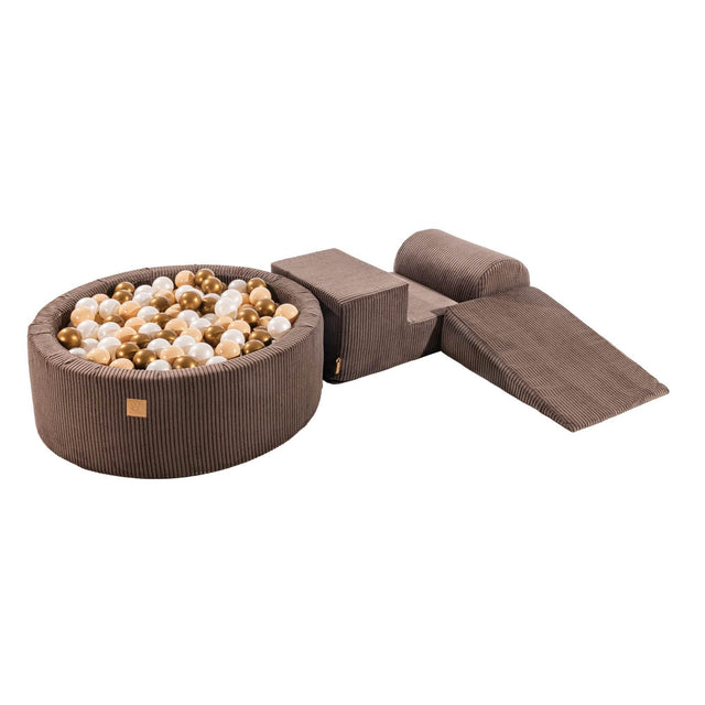 MeowBaby® Playset with Ball Pit – Brown, Gold & White Pearl, Soft Foam Blocks for Kids, Made in EU - Hilstor