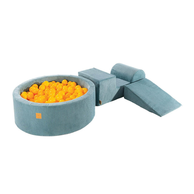 MeowBaby® Playset with Ball Pit – Turquoise & Yellow, Soft Foam Blocks for Kids, Made in EU - Hilstor
