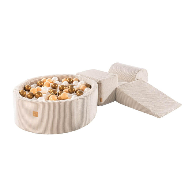 MeowBaby® Playset with Ball Pit – Ecru, White Pearl, Beige & Gold, Soft Foam Blocks for Kids, Made in EU - Hilstor