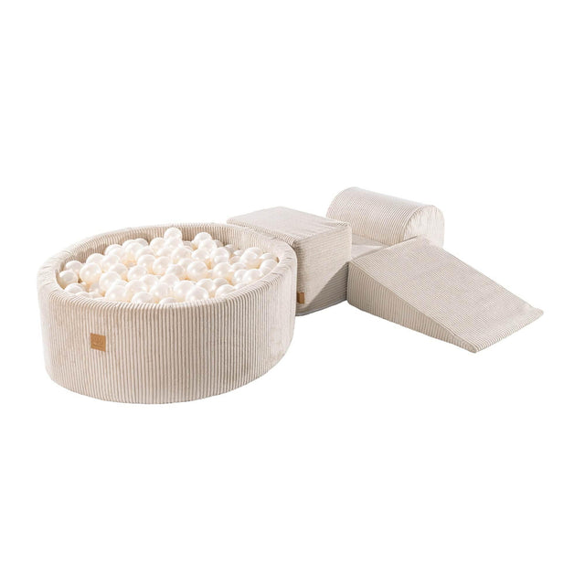 MeowBaby® Playset with Ball Pit – Ecru & White Pearl, Soft Foam Blocks for Kids, Made in EU - Hilstor