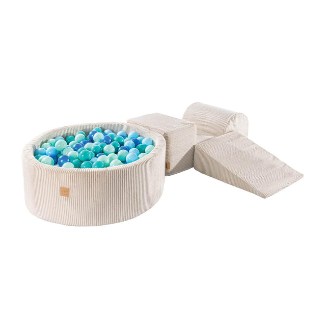 MeowBaby® Playset with Ball Pit – Ecru & Blue, Soft Foam Blocks for Kids, Made in EU - Hilstor