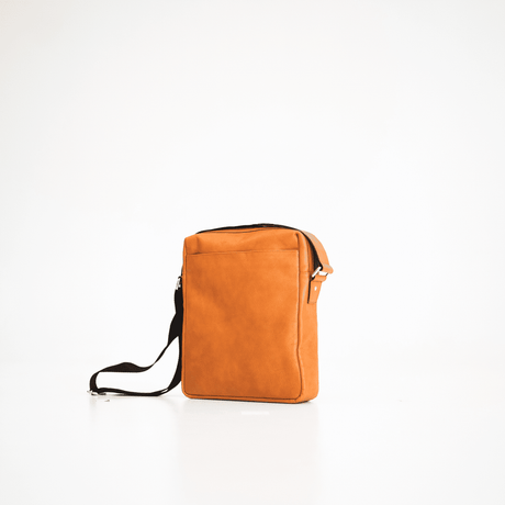 Large Shoulder Bag No. 38 – Cognac Brown Natural Leather, Adjustable Strap, Handmade in Estonia by Papillon - Hilstor