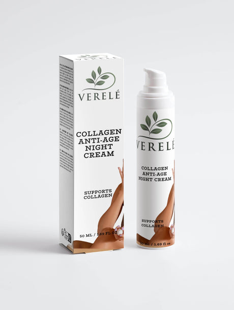 Collagen Anti-Age Night Cream with Organic Shea & Cocoa Butter – Firming & Hydrating – COSMOS NATURAL Certified, Made in Europe by Verelé, 50 ml / 1.69 fl oz - Hilstor