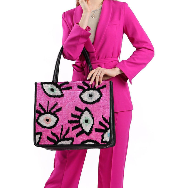 Adeline Large Leather & Silk Tote Bag | Spacious & Stylish | Handmade in Turkey | Perfect for Work & Weekend Getaways - Hilstor