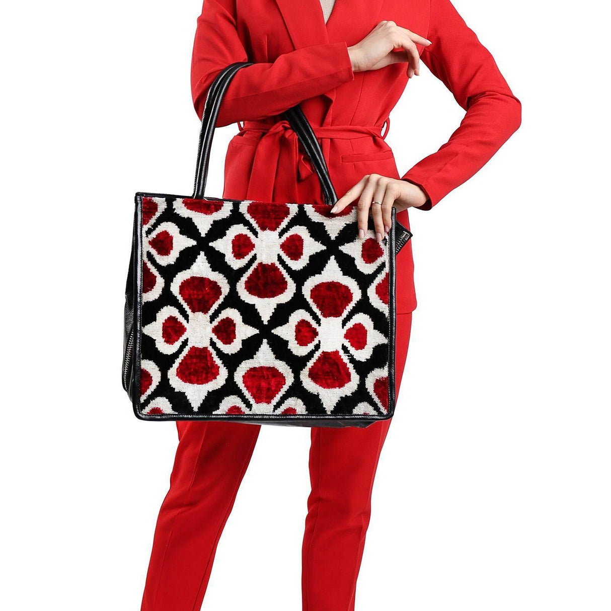 Aaliyah Large Leather & Silk Tote Bag | Spacious & Stylish | Handmade in Turkey | Perfect for Work & Weekend Getaways - Hilstor