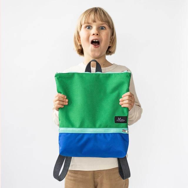 Waterproof Kids Backpack – Green & Blue, Perfect for Park Adventures, Comfortable and Durable Design, Handmade in Europe - Hilstor