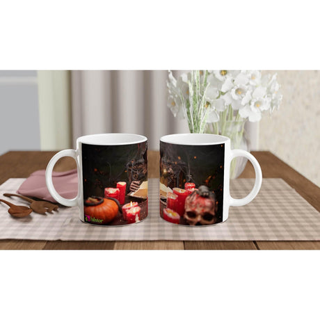 11oz Ceramic Mug - Halloween with a colored rim, inside, and handle - Hilstor