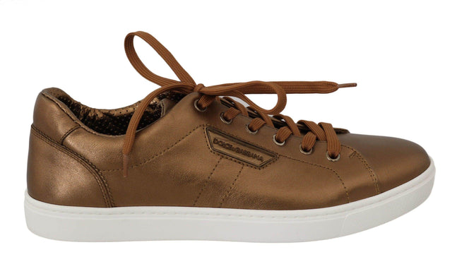 Dolce & Gabbana Gold Leather Mens Casual Sneakers - Hilstor